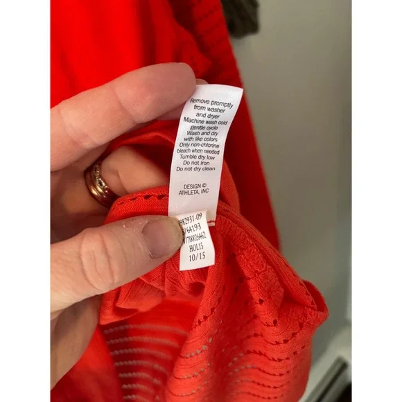 Athleta Orange Coral Limitless Mesh Crew Pullover Workout Cover Size Large - Picture 6 of 6